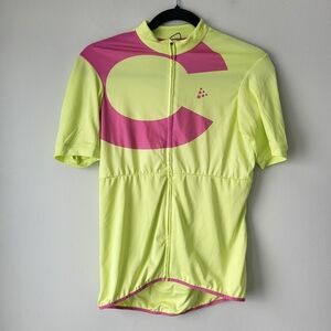 Craft High-Visibility Neon Yellow Cycling Jersey with Pink Graphic Sz M